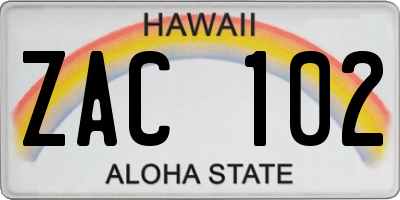 HI license plate ZAC102