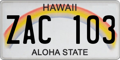 HI license plate ZAC103