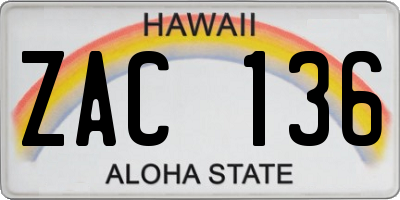 HI license plate ZAC136