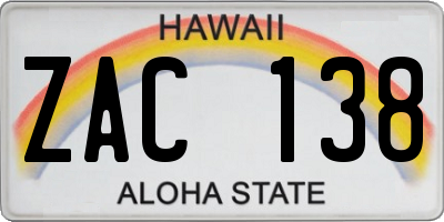 HI license plate ZAC138