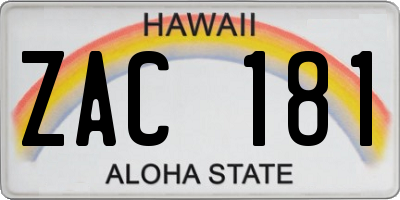 HI license plate ZAC181