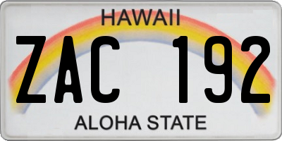 HI license plate ZAC192