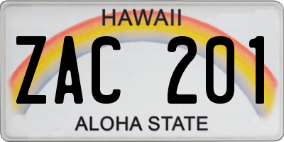 HI license plate ZAC201