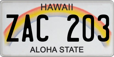 HI license plate ZAC203