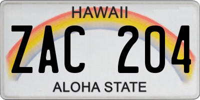 HI license plate ZAC204