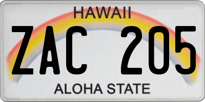 HI license plate ZAC205
