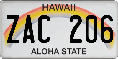 HI license plate ZAC206