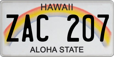 HI license plate ZAC207