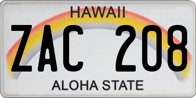 HI license plate ZAC208