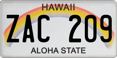 HI license plate ZAC209