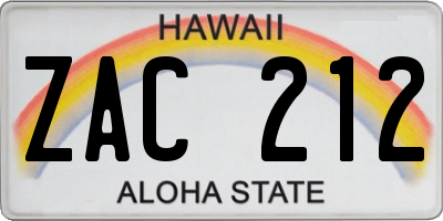 HI license plate ZAC212