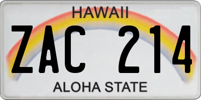 HI license plate ZAC214