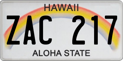 HI license plate ZAC217