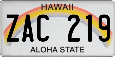 HI license plate ZAC219