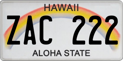 HI license plate ZAC222