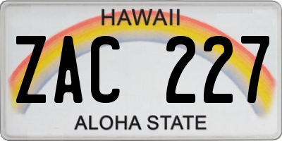 HI license plate ZAC227