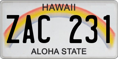 HI license plate ZAC231