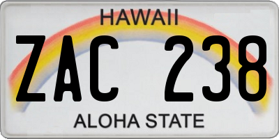 HI license plate ZAC238