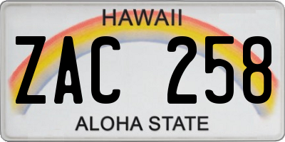 HI license plate ZAC258