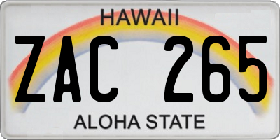 HI license plate ZAC265