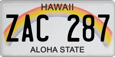 HI license plate ZAC287
