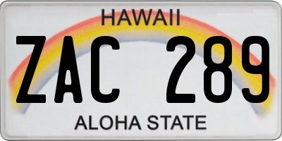 HI license plate ZAC289
