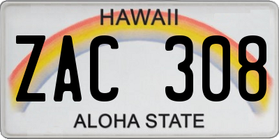 HI license plate ZAC308