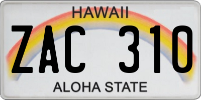 HI license plate ZAC310