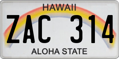 HI license plate ZAC314