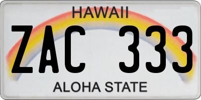 HI license plate ZAC333