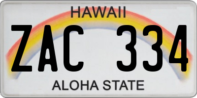 HI license plate ZAC334