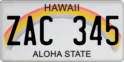 HI license plate ZAC345