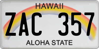 HI license plate ZAC357