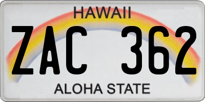 HI license plate ZAC362