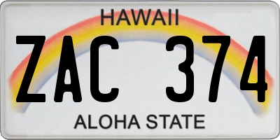 HI license plate ZAC374