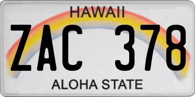 HI license plate ZAC378