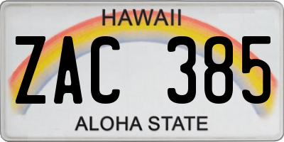 HI license plate ZAC385