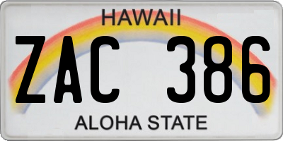 HI license plate ZAC386