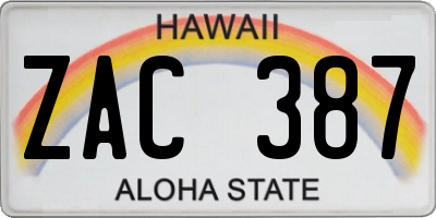 HI license plate ZAC387