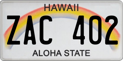 HI license plate ZAC402