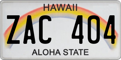 HI license plate ZAC404