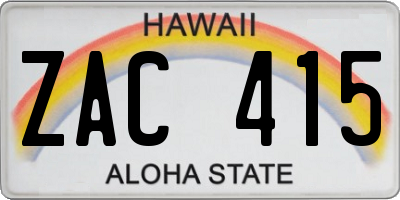 HI license plate ZAC415