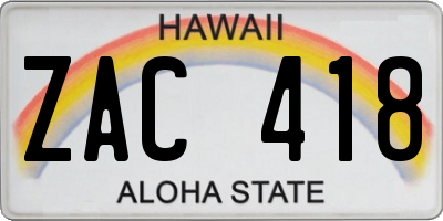 HI license plate ZAC418