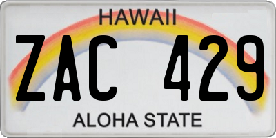 HI license plate ZAC429