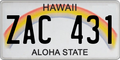 HI license plate ZAC431