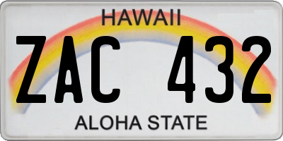 HI license plate ZAC432