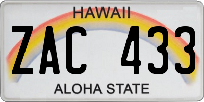 HI license plate ZAC433