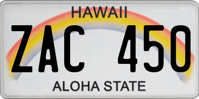 HI license plate ZAC450
