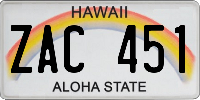 HI license plate ZAC451