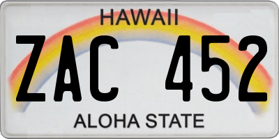 HI license plate ZAC452